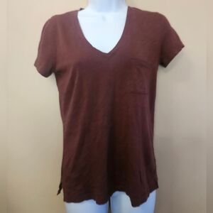 Madewell Women's Size XS T Shirt Brown Top With Pocket 100% Cotton